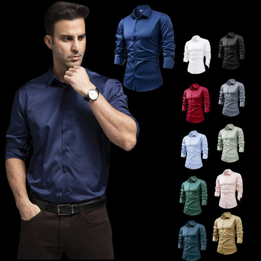 Seamless Ice Silk Men's Long Sleeve Shirt, Non-Iron Business Formal with Custom Logo Embroidery