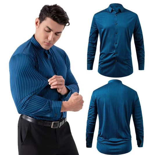Men's 4-Way Stretch Striped Seamless Long Sleeve Shirt, Business Casual