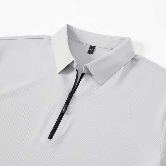 Ice Silk Waffle Zipper Polo Shirt Men High Elastic Comfort Short Sleeve