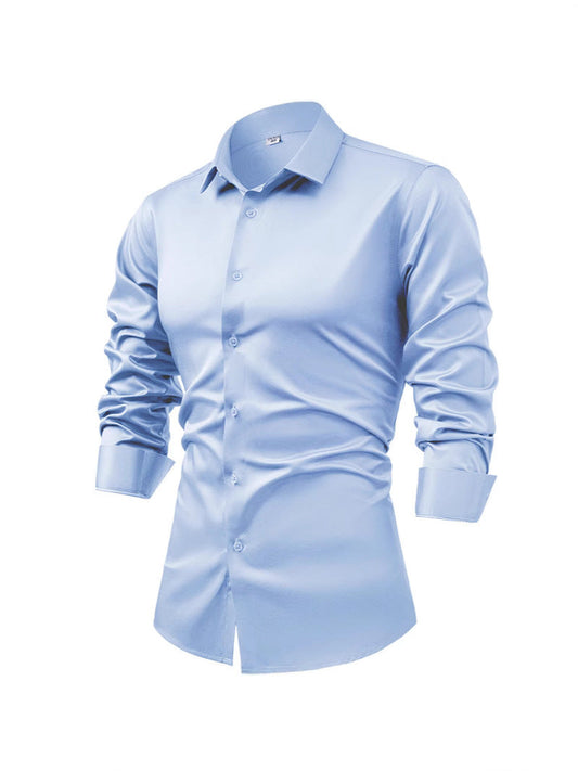 Hortiss Men’s Satin Business Shirt – Non-Iron Formal Long Sleeve
