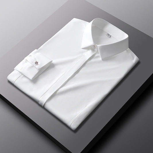 Hortiss Men’s Silk Satin Shirt – Luxury Business Casual Shirt 2128-1 White female head