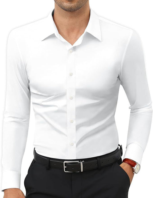 Hortiss Solid Color Business Shirt – Four-Way Stretch Long Sleeve Alabaster