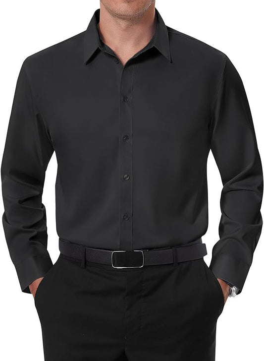 Hortiss Button-Free Business Shirt – Four-Way Stretch Formal Wear Jet Black