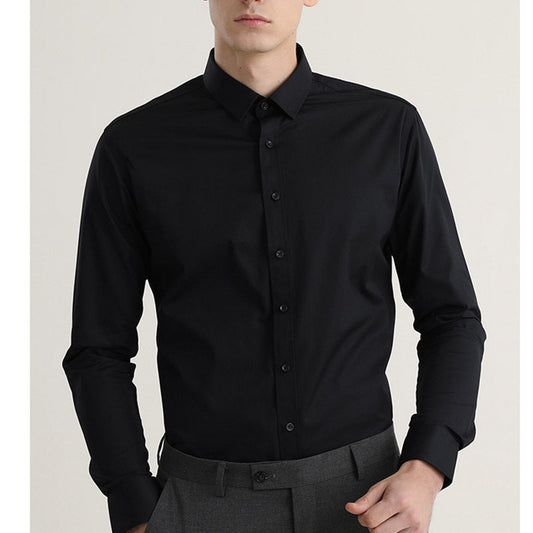 Hortiss White Stretch Shirt – Embroidery Slim Fit Business Shirt Black no pocket