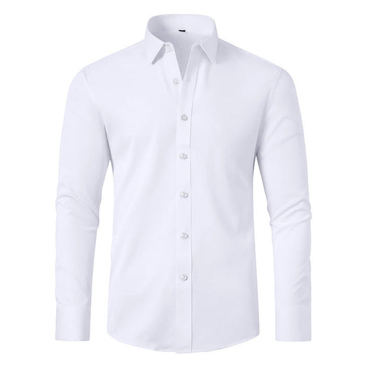 Hortiss Men’s Mercerized Stretch Shirt – Formal Business Long Sleeve White (white buckle)
