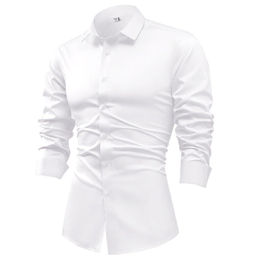 Hortiss Men’s Satin Business Shirt – Non-Iron Formal Long Sleeve Alabaster