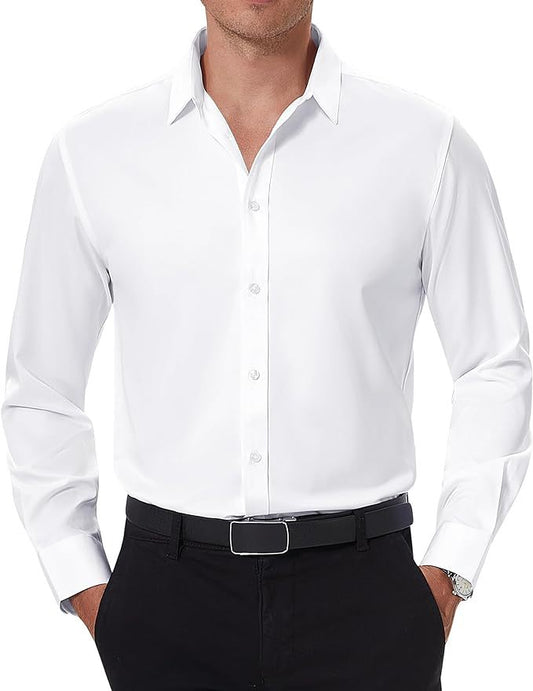 Hortiss Button-Free Business Shirt – Four-Way Stretch Formal Wear Alabaster