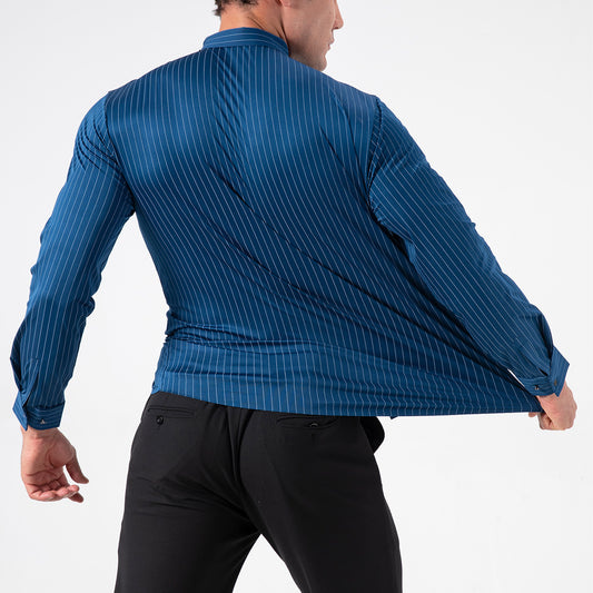 Men's 4-Way Stretch Striped Seamless Long Sleeve Shirt, Business Casual