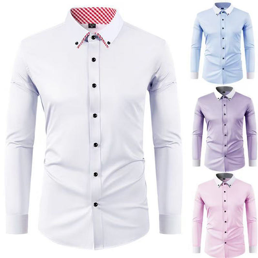 Men's Slim Fit Contrast Collar Shirt | Business Casual Cotton Button-Down