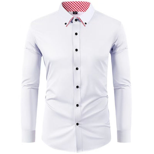 Men's Slim Fit Contrast Collar Shirt | Business Casual Cotton Button-Down
