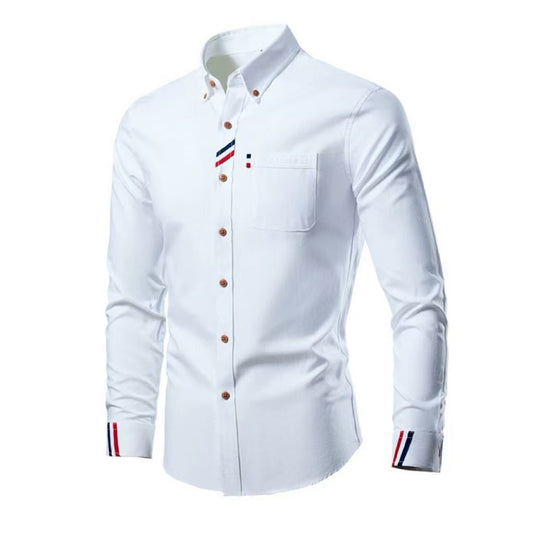 Casual Fashion Color Block Shirt Men -Long Sleeve Patchwork Design Top