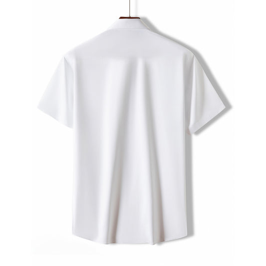 Men's Silk Satin Short—Sleeve Business Casual Shirt