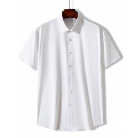 Men's Silk Satin Short—Sleeve Business Casual Shirt