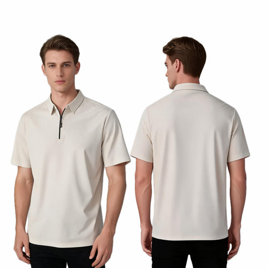 Men's High-Stretch Zip-Up Ice Silk Polo Shirt | Waffle Knit | Casual & Sport