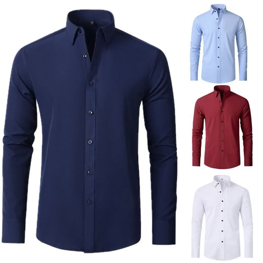 Men's 4-Way Stretch Wrinkle-Free Long Sleeve Dress Shirt