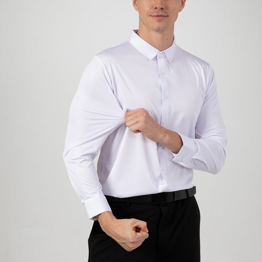 Men's High Elastic Wrinkle-Free Dress Shirt, Long Sleeve Solid Color Seamless Business Casual Formal Slim Fit Non-Iron Office Dress Shirts for Men