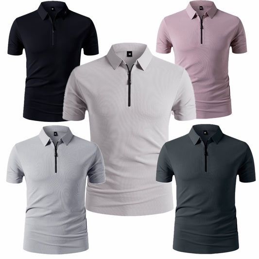 Men's High-Stretch Zip-Up Ice Silk Polo Shirt | Waffle Knit | Casual & Sport