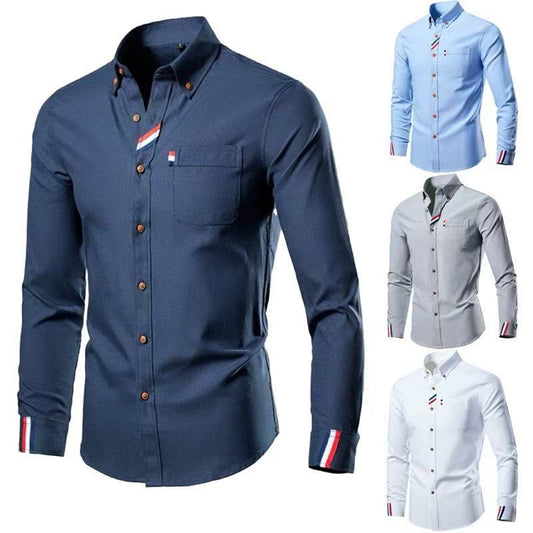 Casual Fashion Color Block Shirt Men -Long Sleeve Patchwork Design Top