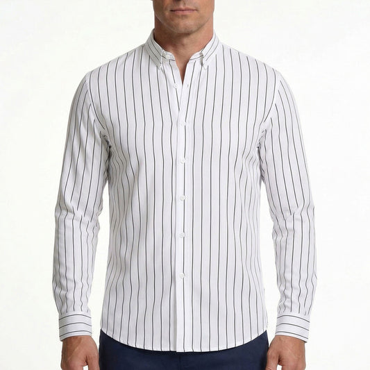 Men's Slim Fit Stretch Striped Long Sleeve Business Casual Shirt