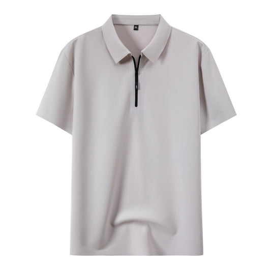 Men's Zip-Up Ice Silk Waffle Knit Polo Shirt—Stretch Slim Fit Short Sleeve Golf T-Shirt