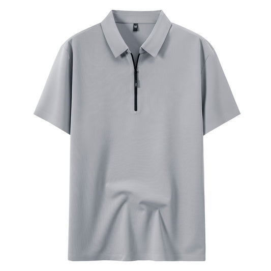 Men's High-Stretch Zip-Up Ice Silk Polo Shirt | Waffle Knit | Casual & Sport