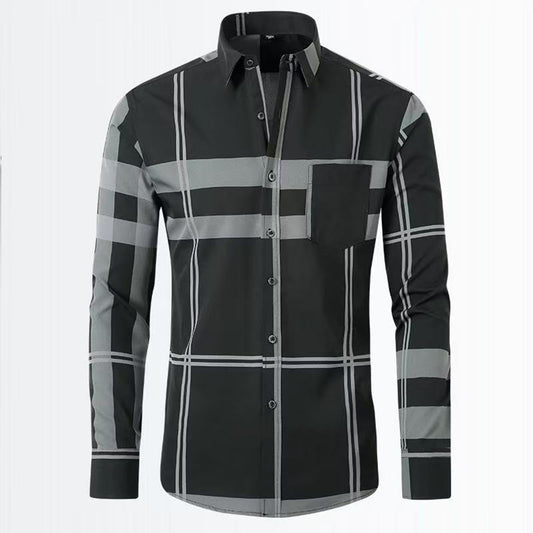 Luxury Gold Foil Long Sleeve Shirt Men-Slim Fit Thin Non Iron Casual Shirt