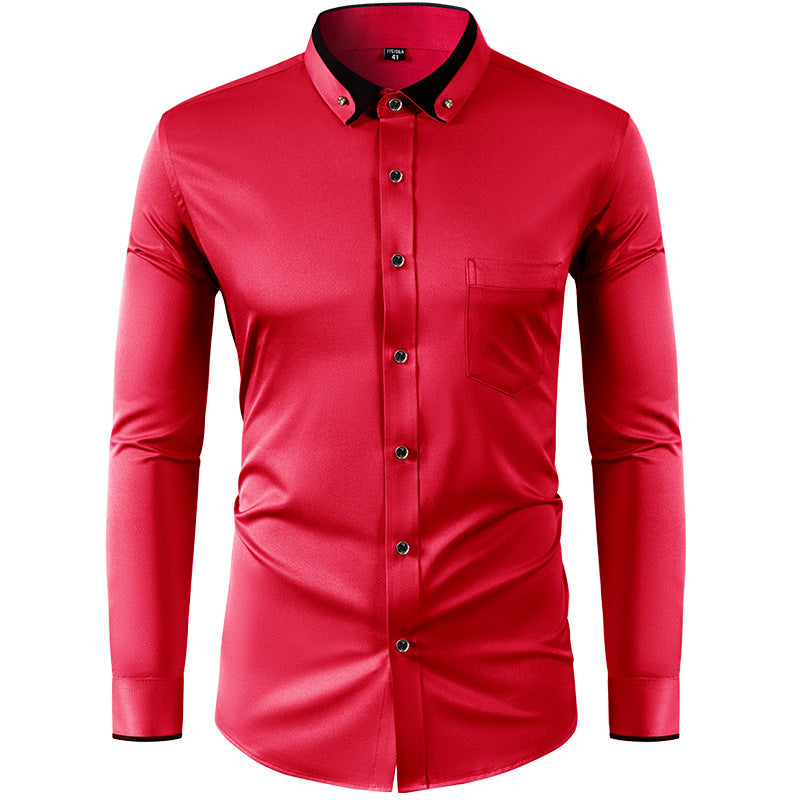 Hortiss Slim Fit Collar Contrast Shirt – Business Casual Men’s Shirt Scarlet
