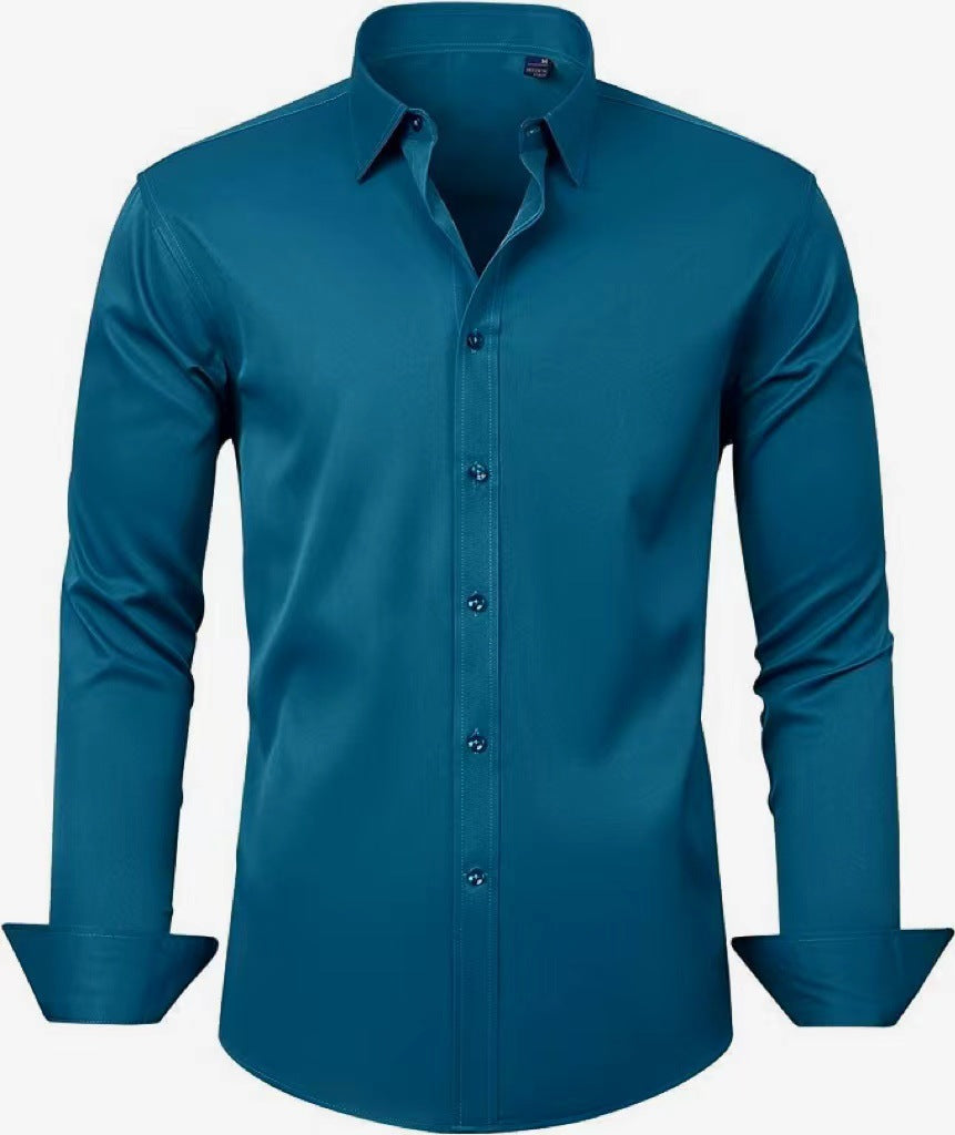 Hortiss Four-Way Stretch Dress Shirt – Slim Fit Business Shirt Peacock blue