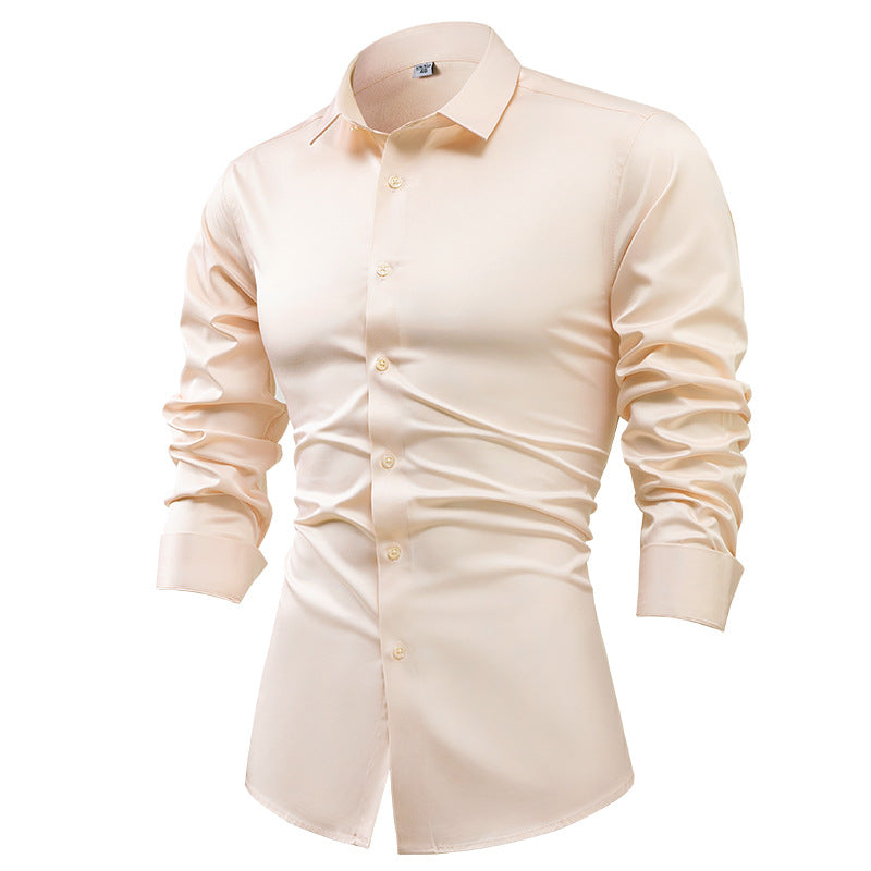 Hortiss Men’s Satin Business Shirt – Non-Iron Formal Long Sleeve apricot