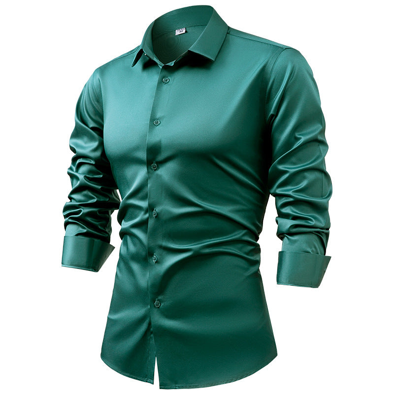 Hortiss Men’s Satin Business Shirt – Non-Iron Formal Long Sleeve Dark green