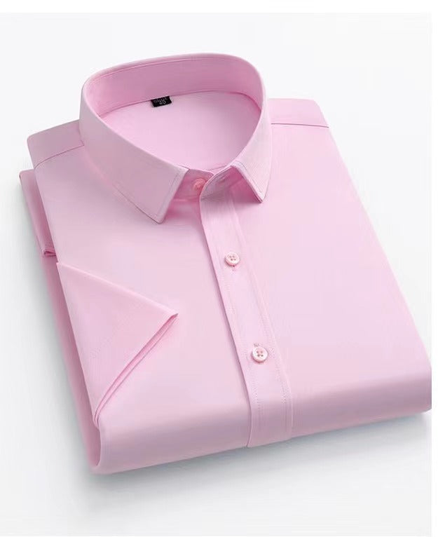 Hortiss Men’s Slim Fit Formal Shirt – Wrinkle-Free Stretch Shirt Pink (short sleeve)