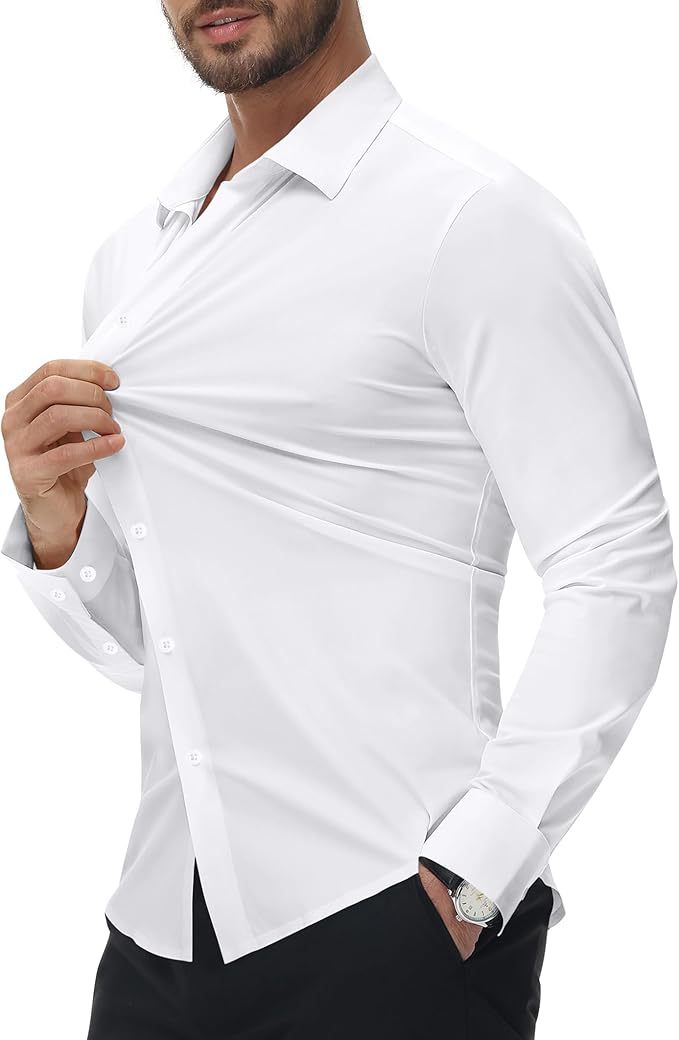 Hortiss Seamless Stretch Shirt – Slim Fit Non-Iron Men’s Shirt Alabaster