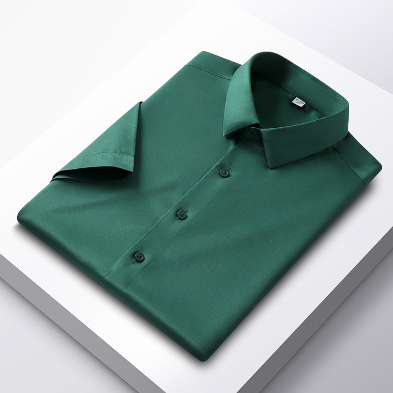 Hortiss Ice Silk White Shirt – Non-Iron Business Short Sleeve Shirt Dark green D2128-13