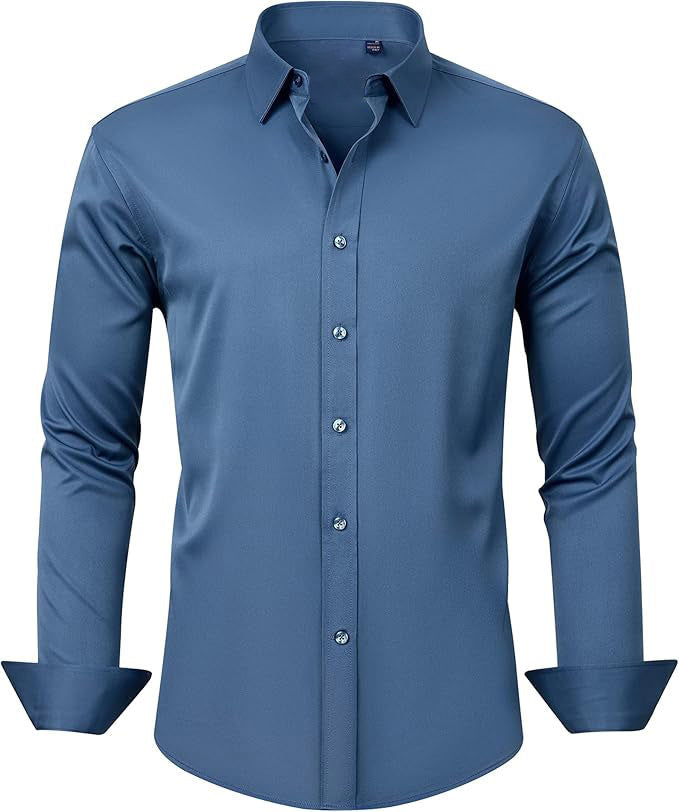 Hortiss Four-Way Stretch Dress Shirt – Slim Fit Business Shirt Smoky blue