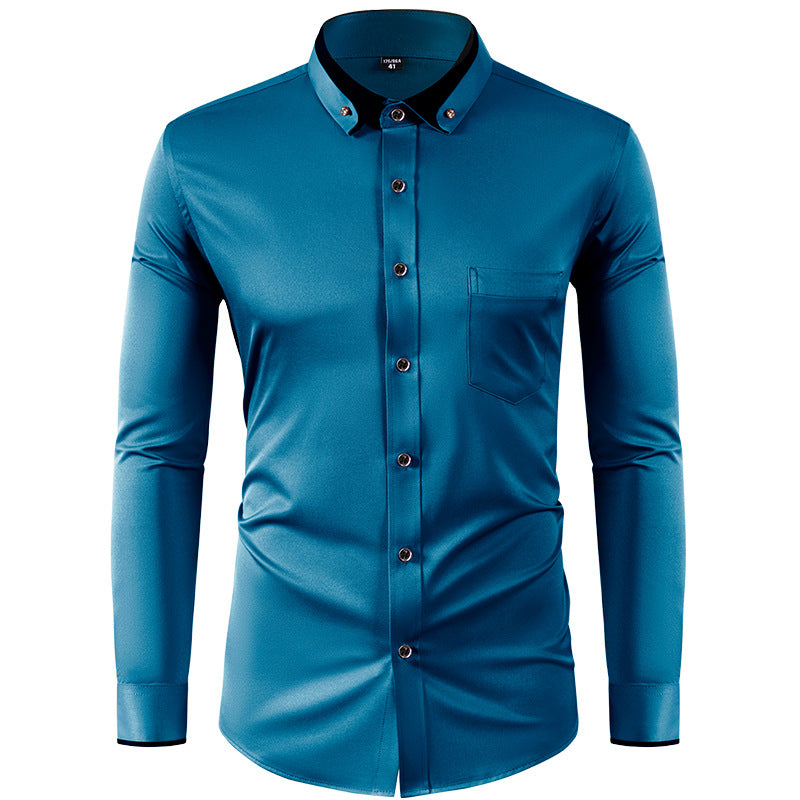 Hortiss Slim Fit Collar Contrast Shirt – Business Casual Men’s Shirt Peacock blue