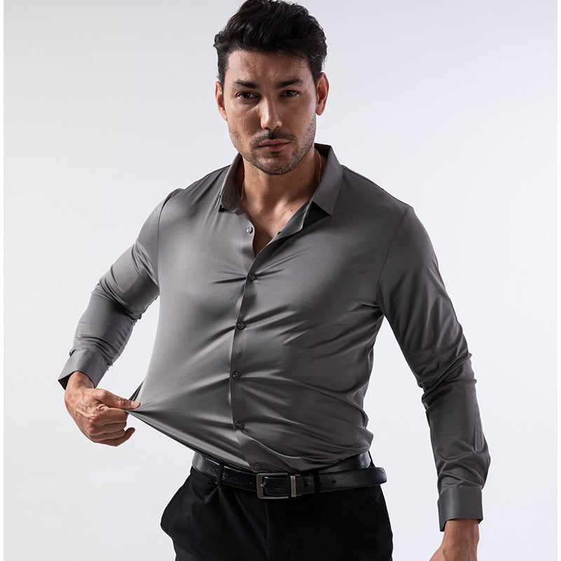 Hortiss Seamless Stretch Shirt – Slim Fit Non-Iron Men’s Shirt Charcoal Gray