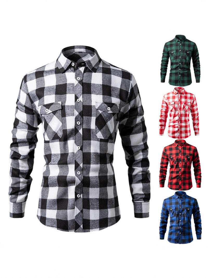 Hortiss Brushed Plaid Shirt – Casual Street Style Men’s Shirt