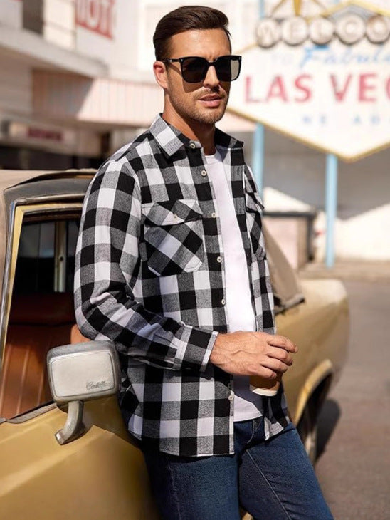 Hortiss Brushed Plaid Shirt – Casual Street Style Men’s Shirt