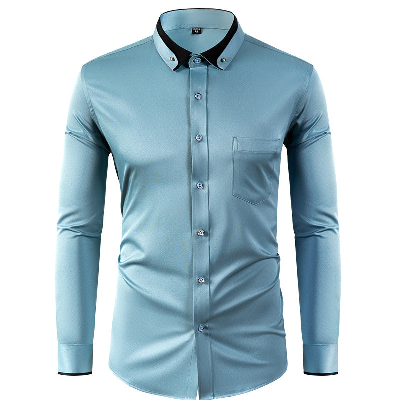 Hortiss Slim Fit Collar Contrast Shirt – Business Casual Men’s Shirt sea blue