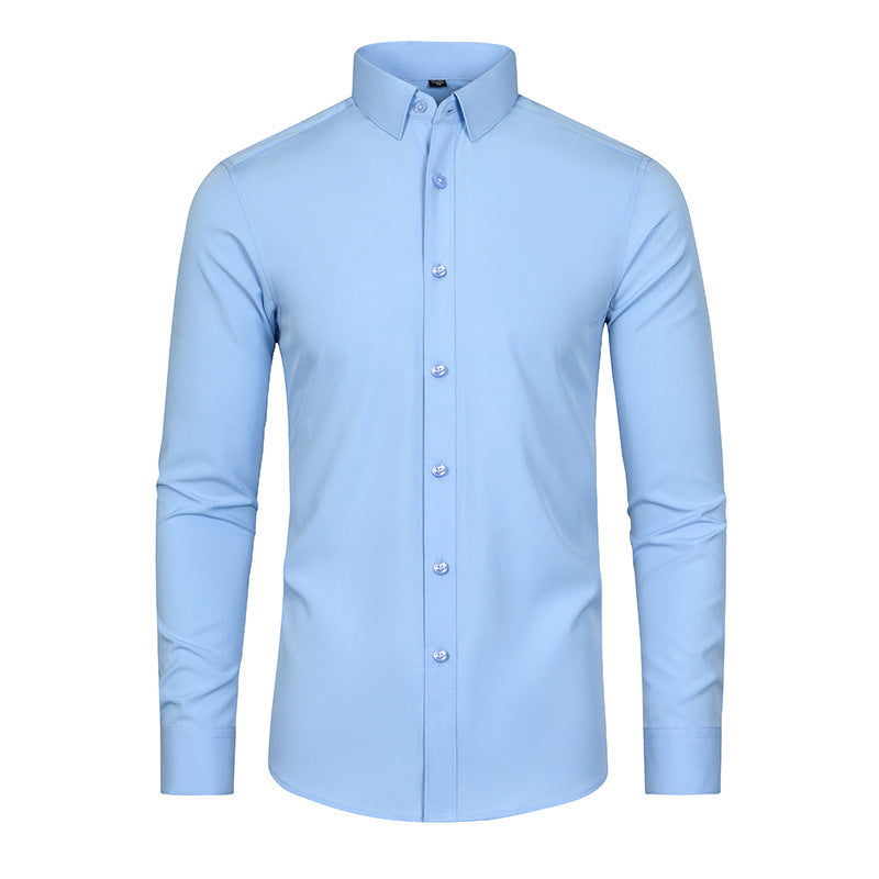 Hortiss Men’s Mercerized Stretch Shirt – Formal Business Long Sleeve Light blue (natural buckle)