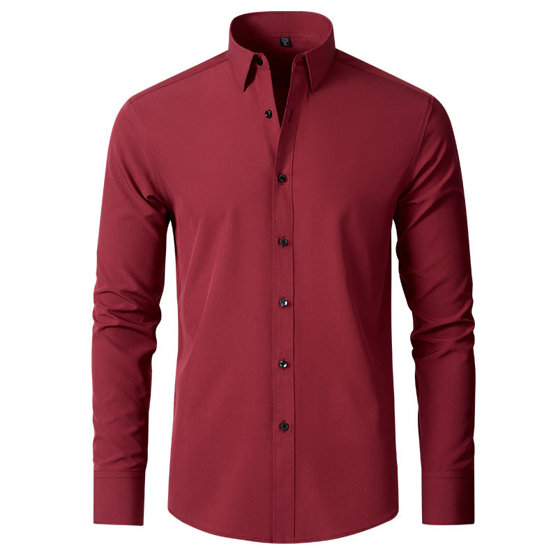 Hortiss Men’s Mercerized Stretch Shirt – Formal Business Long Sleeve Wine red (black buckle)