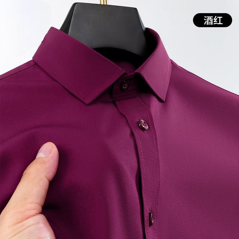 Hortiss Plus Size Stretch Shirt – Wrinkle-Free Work Shirt Men’s Burgundy short sleeves - four-way spring