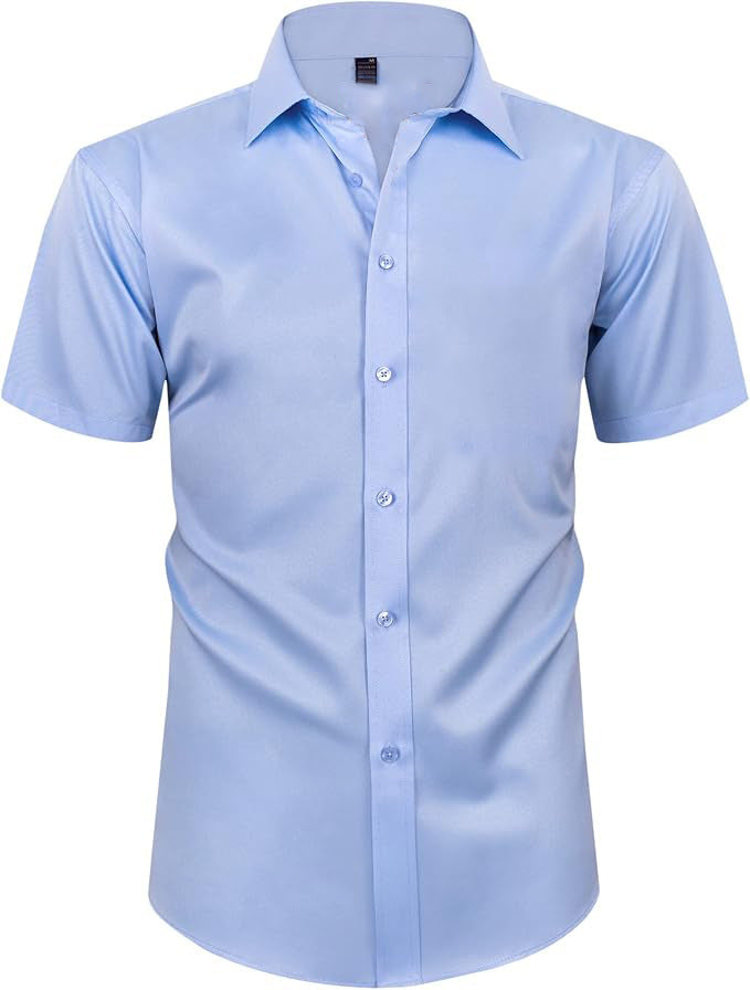 Hortiss Four-Way Stretch Dress Shirt – Slim Fit Business Shirt Light blue short sleeve
