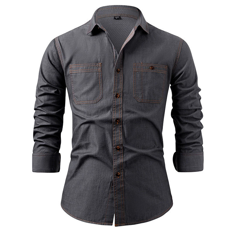 Hortiss Men’s Denim Shirt – Casual Lightweight Jacket Style Shirt Grey double pockets