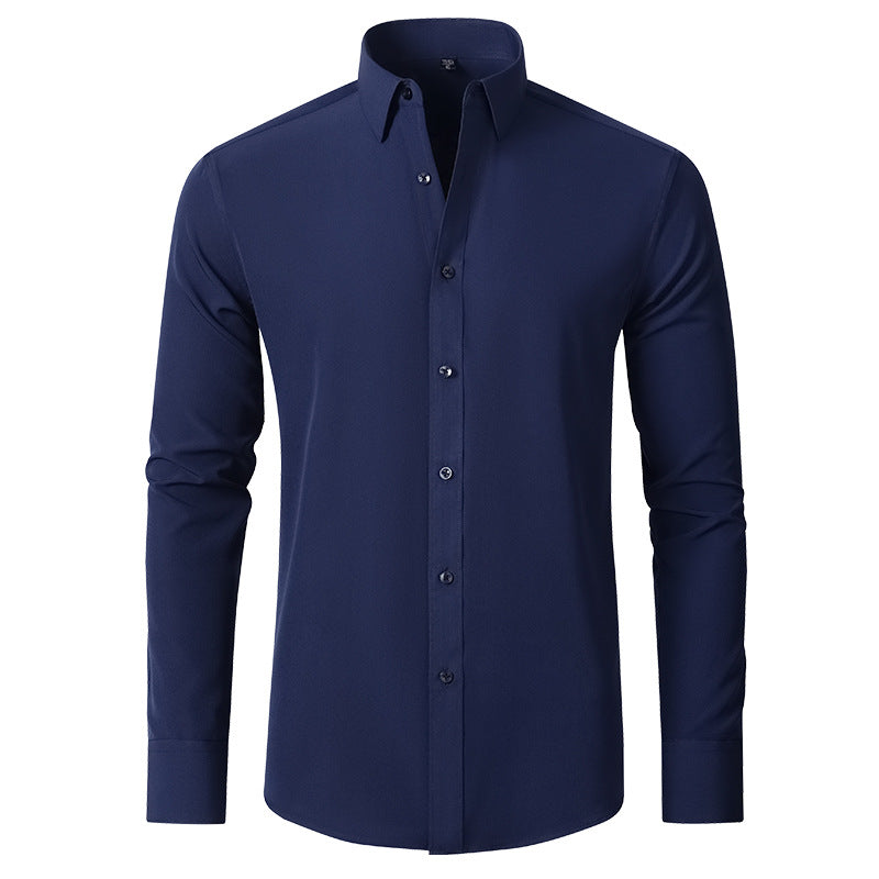 Hortiss Men’s Mercerized Stretch Shirt – Formal Business Long Sleeve Navy (Black Buckle)