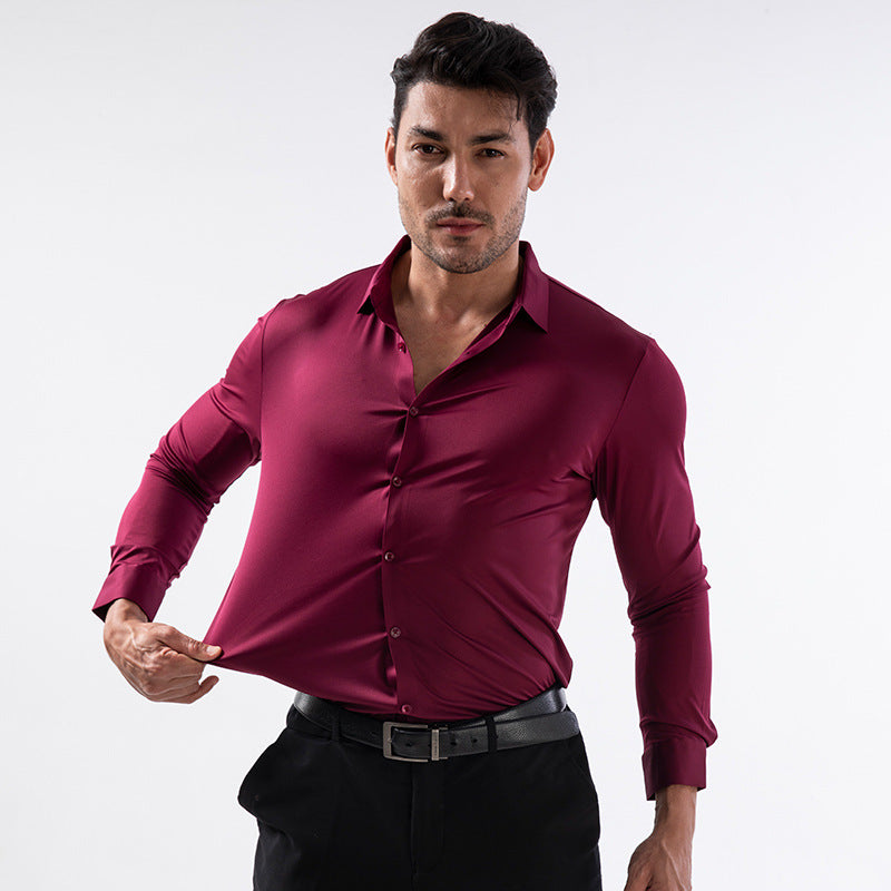 Hortiss Seamless Stretch Shirt – Slim Fit Non-Iron Men’s Shirt Red wine