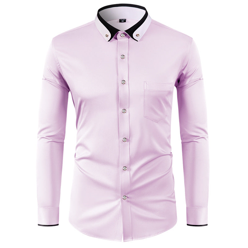 Hortiss Slim Fit Collar Contrast Shirt – Business Casual Men’s Shirt Pastel Pink