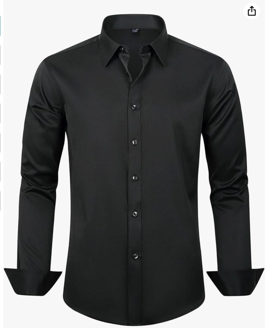Hortiss Four-Way Stretch Dress Shirt – Slim Fit Business Shirt Jet Black