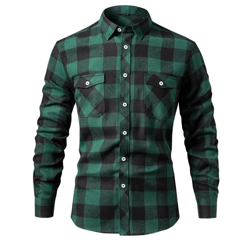 Hortiss Brushed Plaid Shirt – Casual Street Style Men’s Shirt Dark green