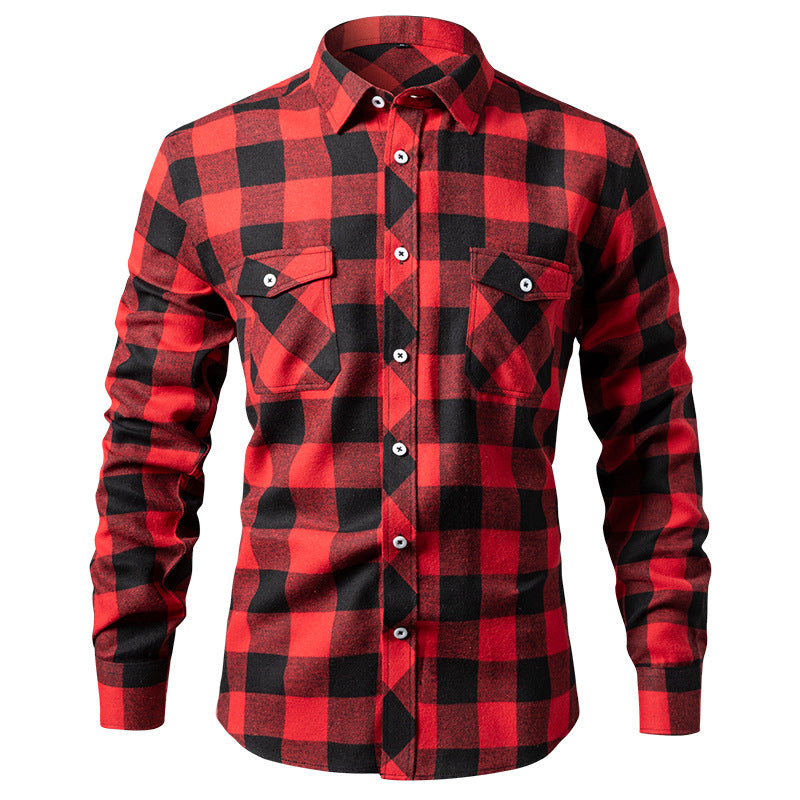 Hortiss Brushed Plaid Shirt – Casual Street Style Men’s Shirt Scarlet